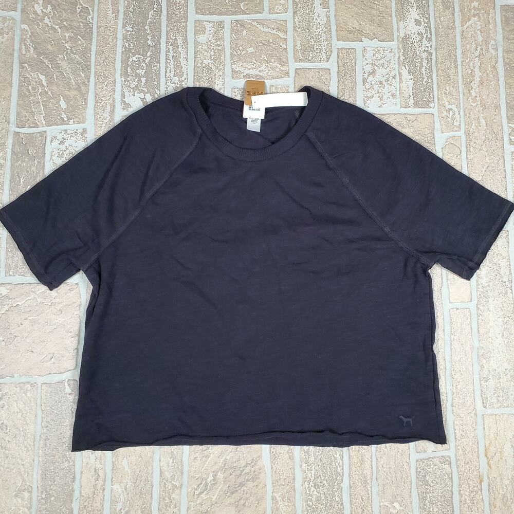 Victoria's Secret PINK Black Raglan Short Sleeve Cropped‎ T-Shirt Small NWT